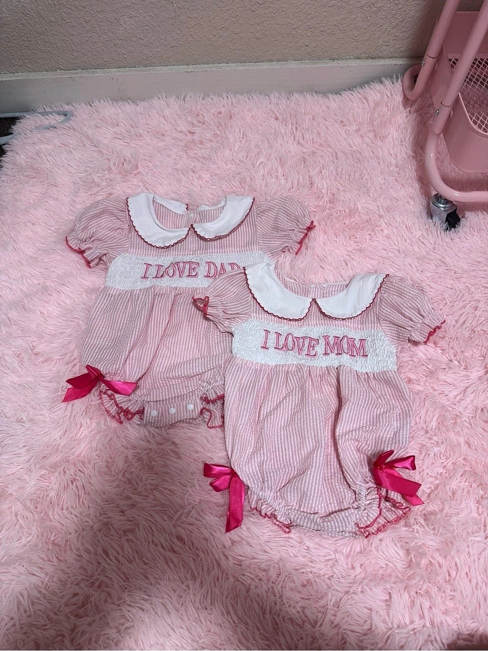 Baby Pink Striped Romper Set Like New